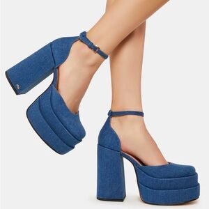 Dolls Kill Charlie Denim Platform Heels - size 8